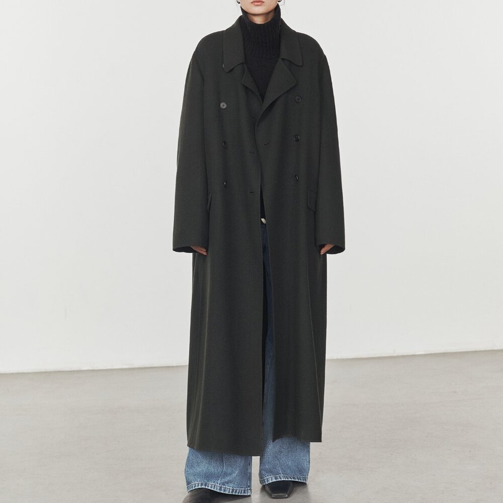 CHICJOC Dilona Double Breasted Cashmere Wool Coat Dark Forest Green Size 36